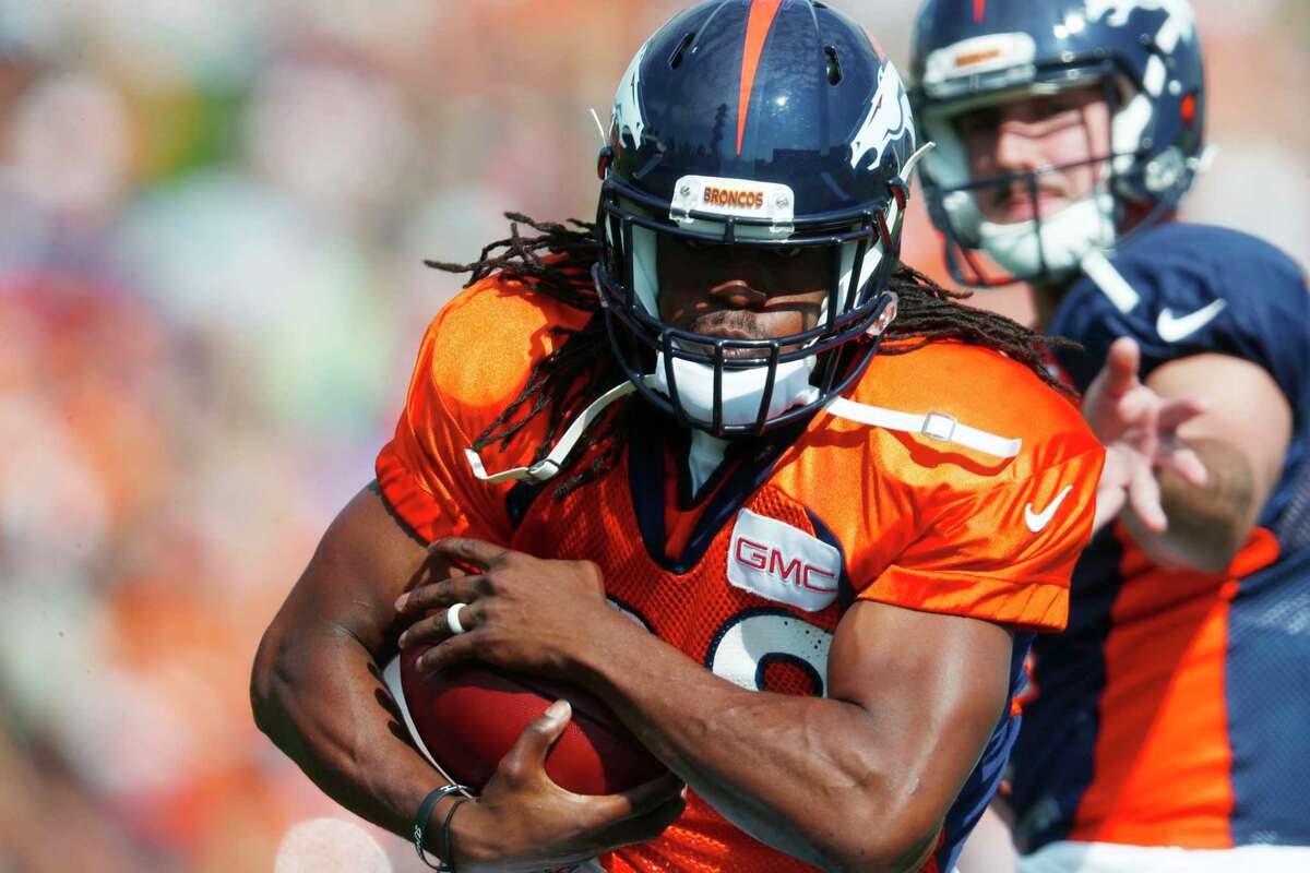 File- This July 31, 2017, file photo shows Denver Broncos running back Jamaal Charles running with a hand off from quarterback Paxton Lynch during drills at an NFL football training camp in Englewood, Colo. The Denver Broncos will soon discover if Charles is still Jamaal Charles. Coach Vance Joseph says heÂ?’ll take the bubble wrap off the veteran running back sometime this preseason but he isnÂ?’t sure if that will be against the 49ers, Packers or Cardinals. (AP Photo/David Zalubowski, File)