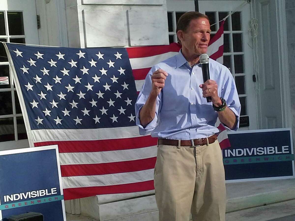 U.S. Sen. Richard Blumenthal spoke at the rally, condemning an event he described as domestic terrorism.