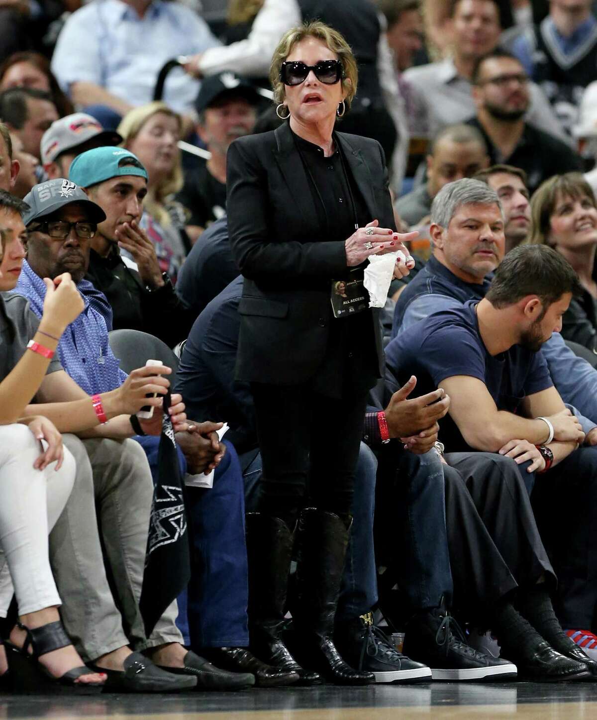 Spurs chairman and CEO Julianna Hawn Holt stands during second half action of Game 2 in the Western Conference semifinals between the San Antonio Spurs and Oklahoma City Thunder Monday May 2, 2016 at the AT&T Center. The Thunder won 98-97.