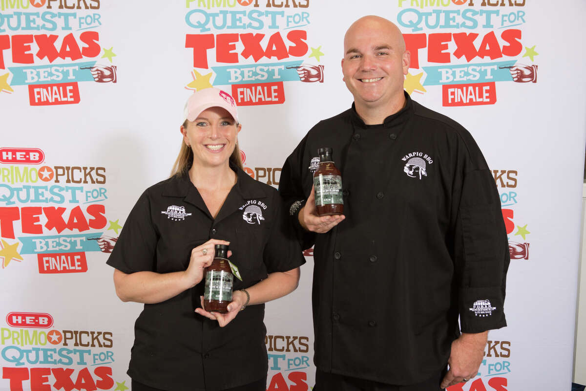 Dennis Butterworth, the founder of FUBAR Barbecue Sauce (For Use on Butts and Ribs), was chosen as a first place winner at the 2017 H-E-B Primo Picks Quest for Texas Best competition. His sauce, developed for WarPig BBQ, a Houston-based competition barbecue team, will now be carried by the Texas supermarket giant. Butterworth is shown here with his wife, Janel.