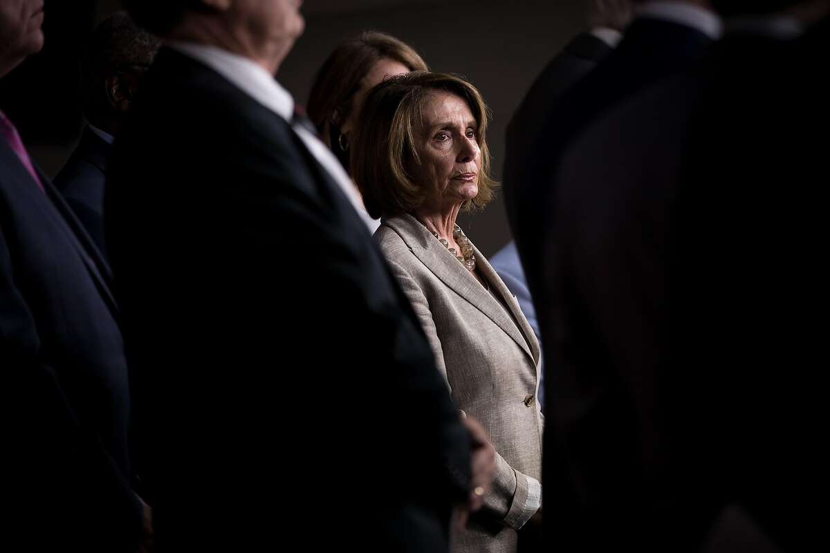 WASHINGTON, DC - JULY 28: House Minority Leader Nancy Pelosi (D-CA) looks on during a press conference regarding the Senate's defeat of the GOP health care plan, on Capitol Hill, July 28, 2017 in Washington, DC. Senate Republicans failed to pass a stripped-down, or 'Skinny Repeal,' version of Obamacare reform early Friday morning. (Photo by Drew Angerer/Getty Images)