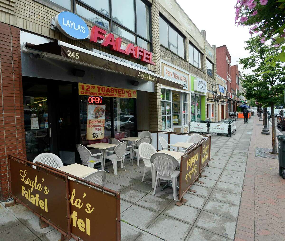 An exterior view of Layla's Falafel on Main Street in Stamford, Connecticut on Tuesday, August 15, 2017.