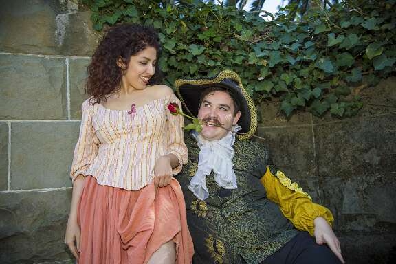 From left: Shadi Moeini Nejad as Jaquenetta and Braedyn Youngberg as Don Armado in Marin Shakespeare Company's "Love's Labour's Lost."