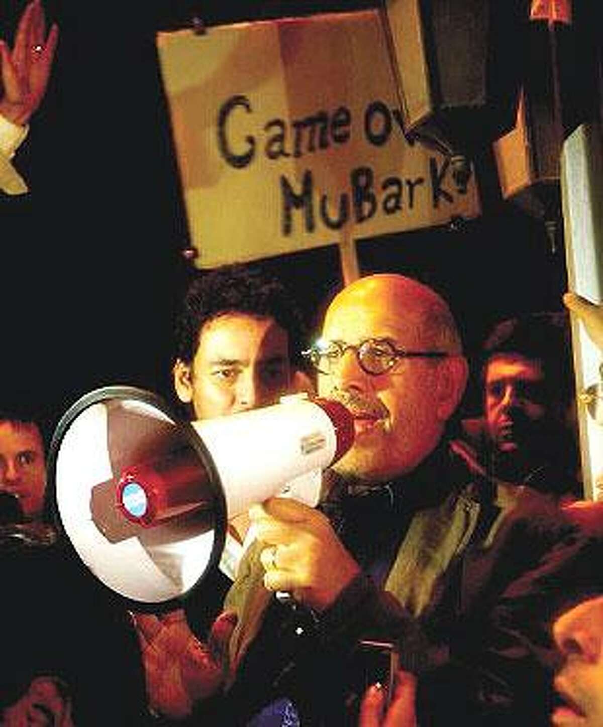 ElBaradei addresses the crowd at Tahrir Square in Cairo. (Associated Press)