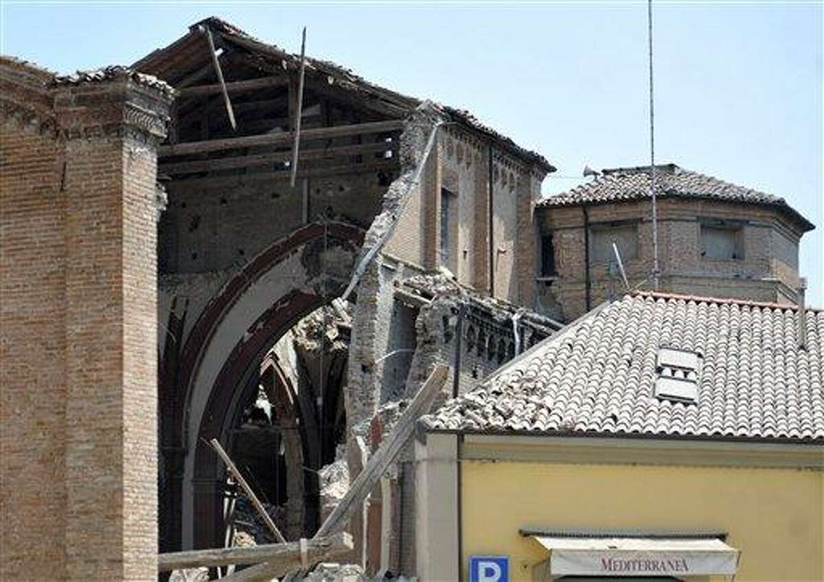 A collapsed church is seen in Mirandola, in northern Italy, Tuesday. A magnitude 5.8 earthquake struck the same area of northern Italy on May 20. Associated Press