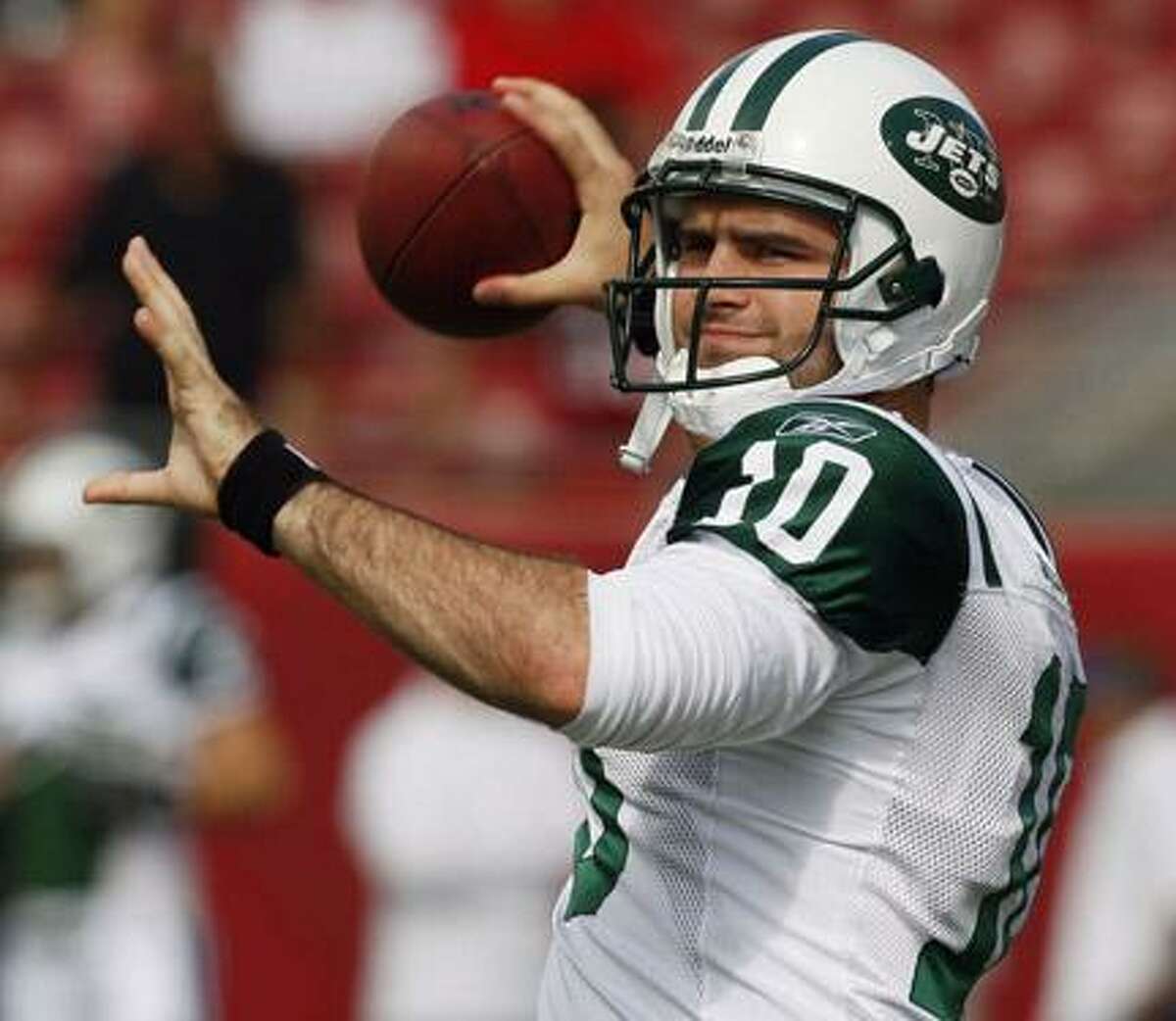 AP Photo by Chris O'Meara In this file photo taken Dec. 13, 2009, New York Jets' Erik Ainge throws before an NFL football game against the Tampa Bay Buccaneers in Tampa, Fla. The New York Jets backup quarterback told The Associated Press on Thursday, June 23, 2011, that his playing career is over because of injuries to his right foot and throwing shoulder. Ainge, 25, nearly a year clean of drugs and alcohol, missed all last NFL season while recovering from many years of battling addictions.