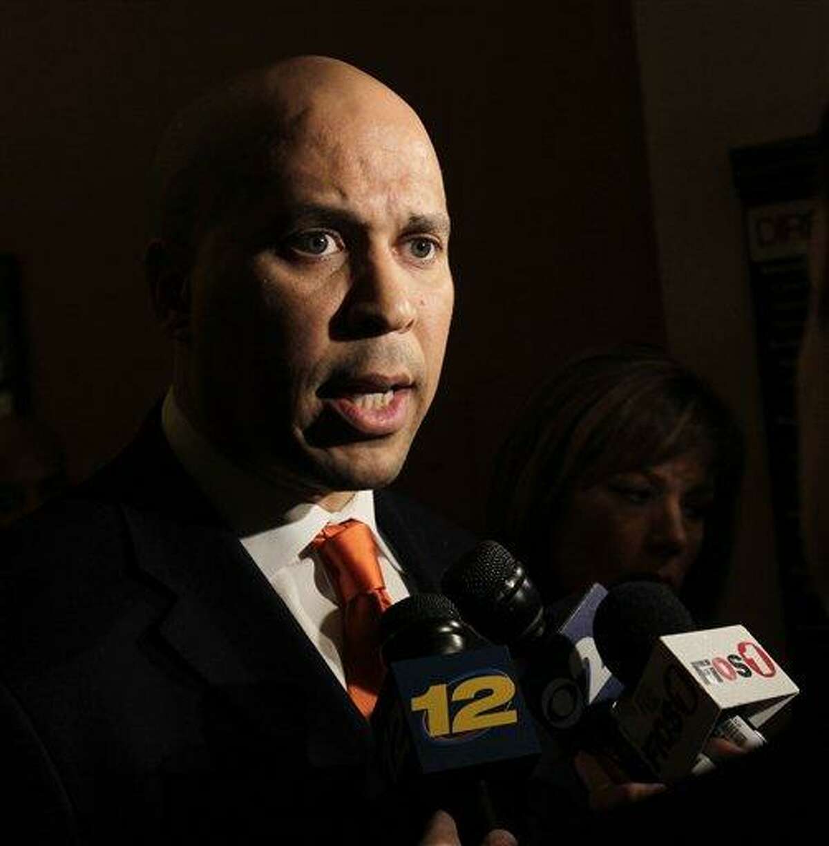 Newark Mayor Corey Booker speaks to the media Feb. 23 about NYPD surveillance activities in Newark before a ceremony at City Hall in Newark, N.J. Outside Washington, the NYPD's efforts drew increased criticism last week, including from Booker, mayor of New Jersey's largest city, who has complained about the NYPD's widespread surveillance there, outside New York's police jurisdiction. Associated Press