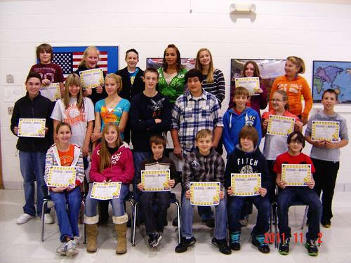 Photo Courtesy OTTO SHORTELL MIDDLE SCHOOL Bottom row from left: Olivia McGranaghan, Jasmine Coston, Devin Coleman, Zachary LaQuay, Nathan Phelps, Christian Arruda. Middle row from left: Elijah Sullivan, Cassey LeClair, Jillian Brodock, Ben Kallet, Dante Pagan, Jared George, Amber Jenkins, Michael Hood. Top row from left: Hayden Colvin, Rachel Kilts, Spencer Rich, Tatiannia Branch, Taylor Calianese, Hannah Ali, Rachel Relyea. Absent from photo: Anthony Cianfrocco.