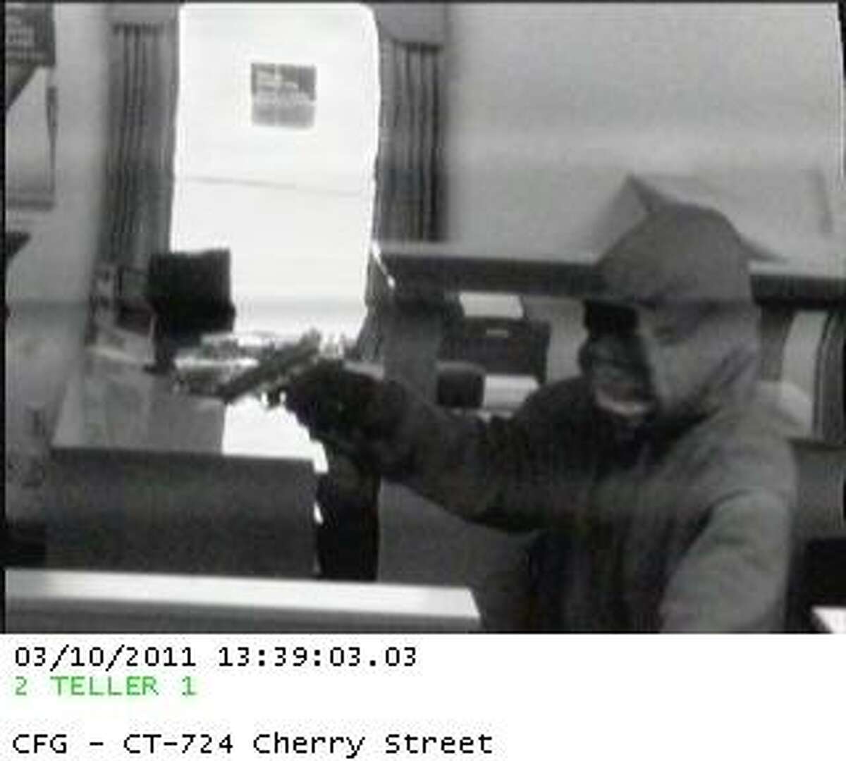 A Milford police photo of the suspect in a March 10 bank robbery