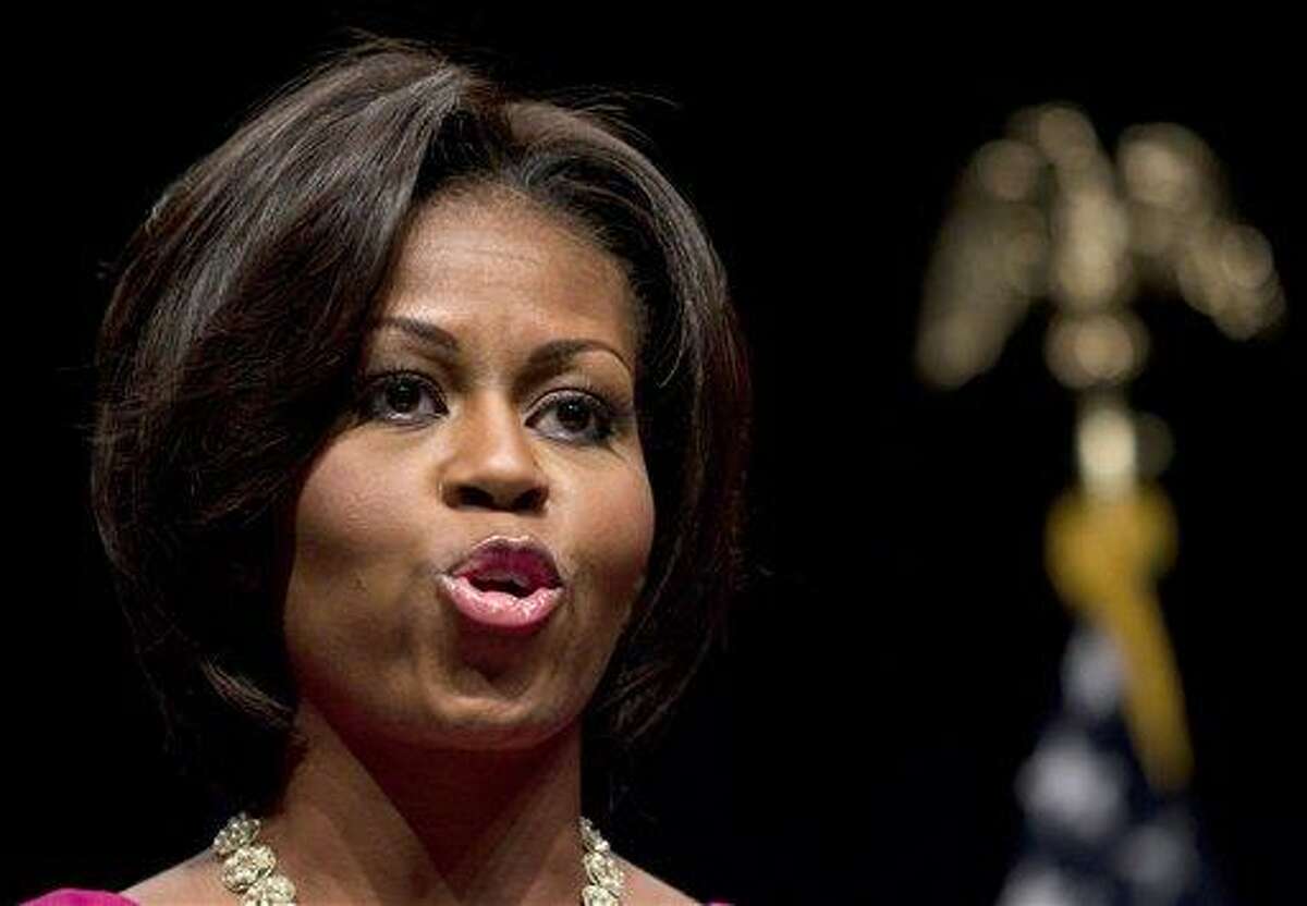 First lady Michelle Obama speaks at a campaign event for Sen. Russ Feingold, D-Wis., Wednesday, Oct. 13, 2010, in Milwaukee. (AP Photo/Morry Gash)