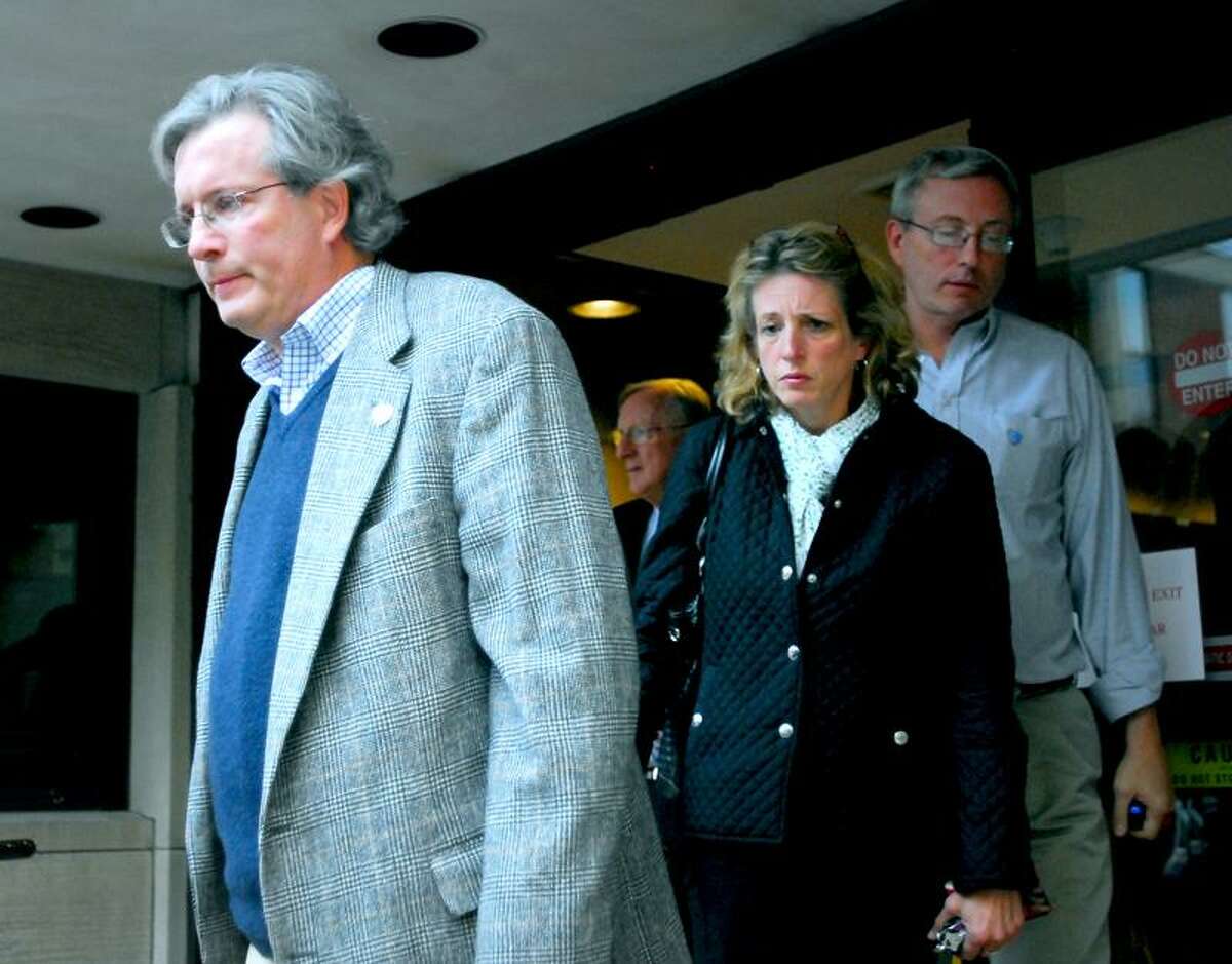 Dr. William Petit, Jr. (left), walks out of Superior Court in New Haven followed by his sister, Johanna Chapman (center), and brother, Glen Petit (right), while the jury deliberates on 10/4/2010.Photo by Arnold Gold AG0386F