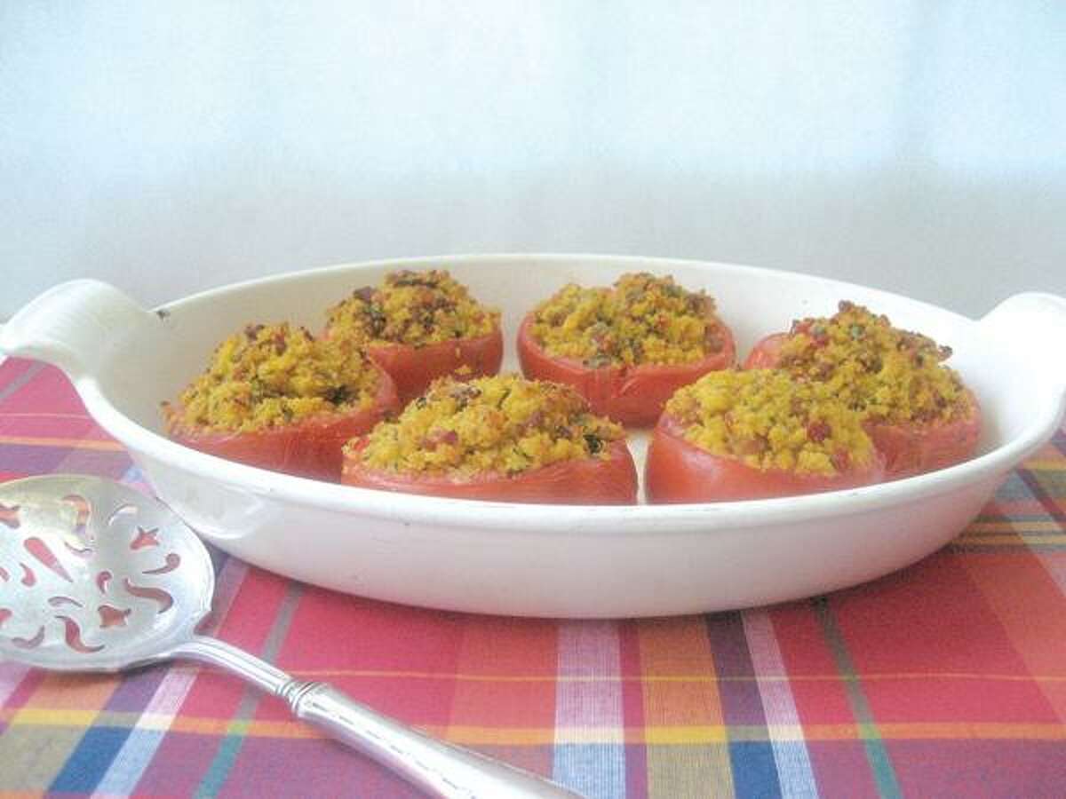 Betty Rosbottom photo, Tomatoes With Cornbread and Chorizo Stuffing