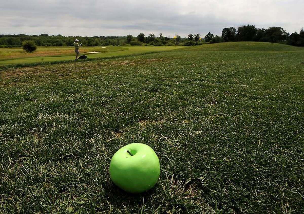 The Golf Center at Lyman Orchards and Lyman's new Apple Nine Course, in Middlefield. Tee markers cast from an apple. Mara Lavitt/New Haven Register6/11/12