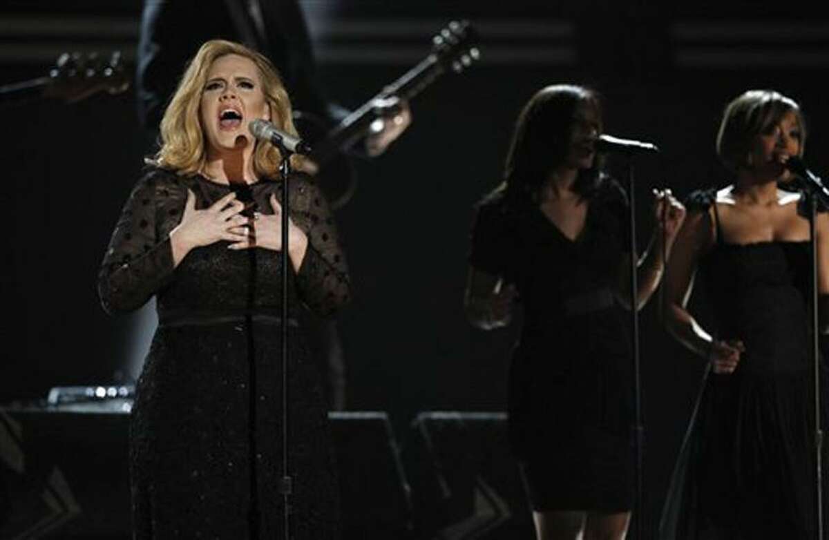 Adele performs during the 54th annual Grammy Awards on Sunday in Los Angeles. Associated Press