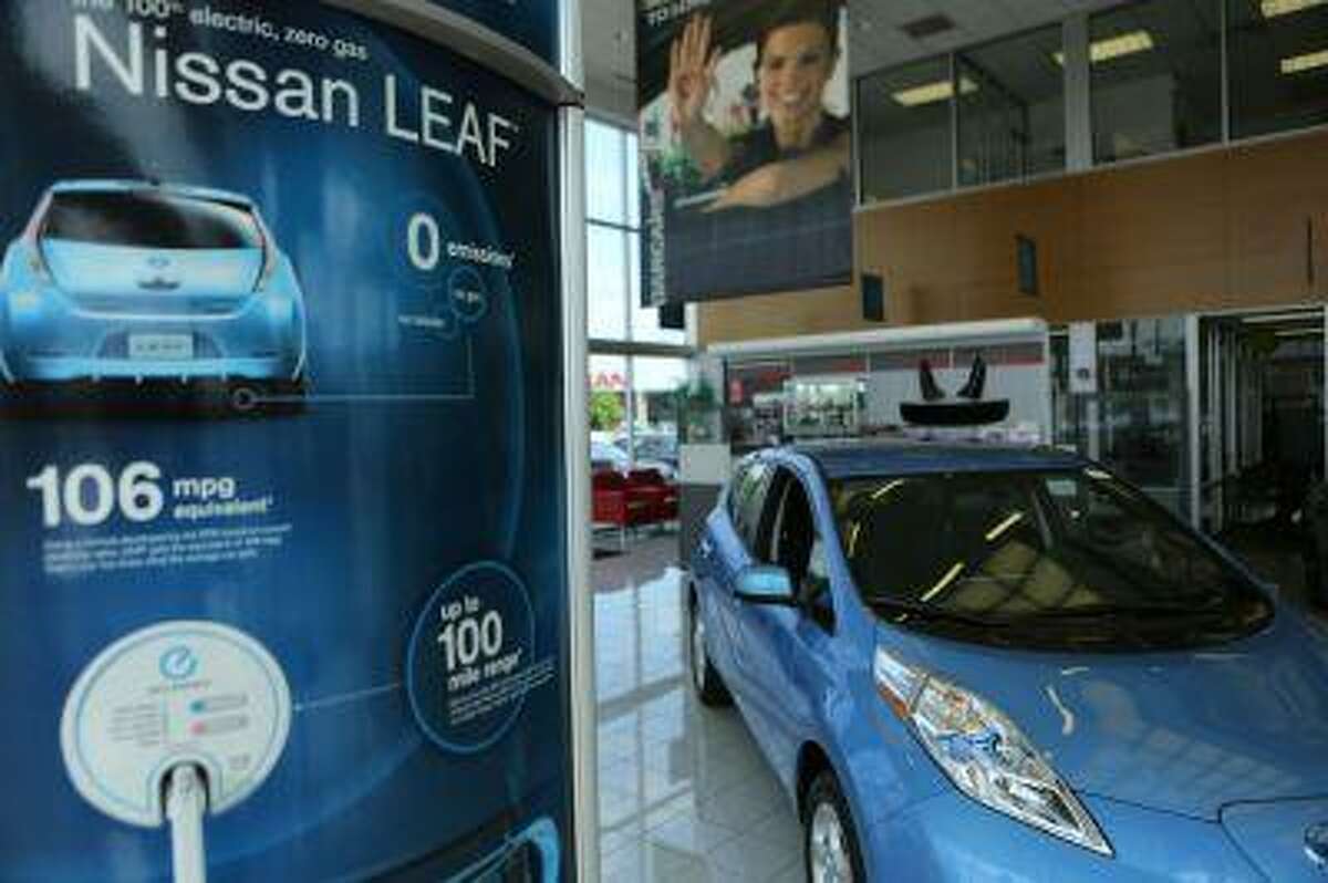 A Nissan Leaf full electric car is seen at Darcars Nissan in Rockville, Md. June 3, 2013. REUTERS/Gary Cameron