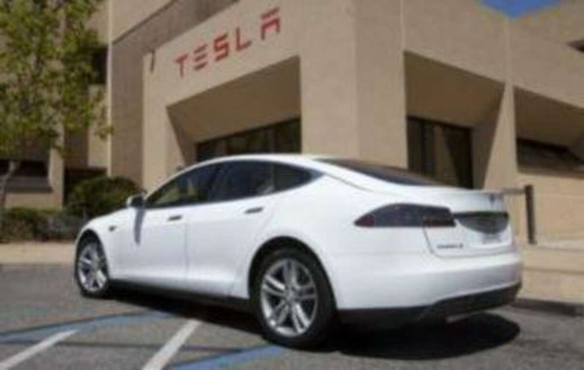 Tesla's Model S sedan at Tesla headquarters in Palo Alto, Calif. (Patrick Tehan/Staff)