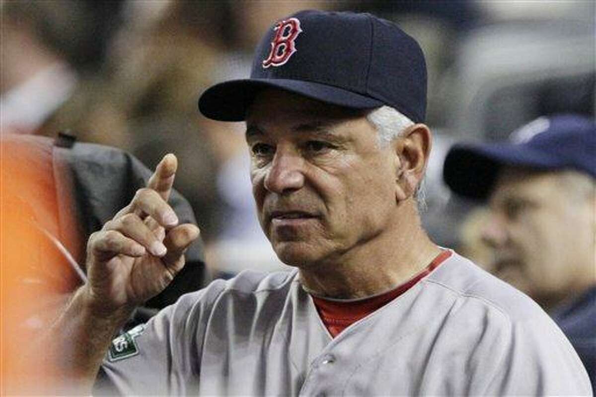 Boston Red Sox manager Bobby Valentine gestures during the fourth inning of a baseball game against the New York Yankees, Wednesday in New York. (AP Photo/Frank Franklin II)