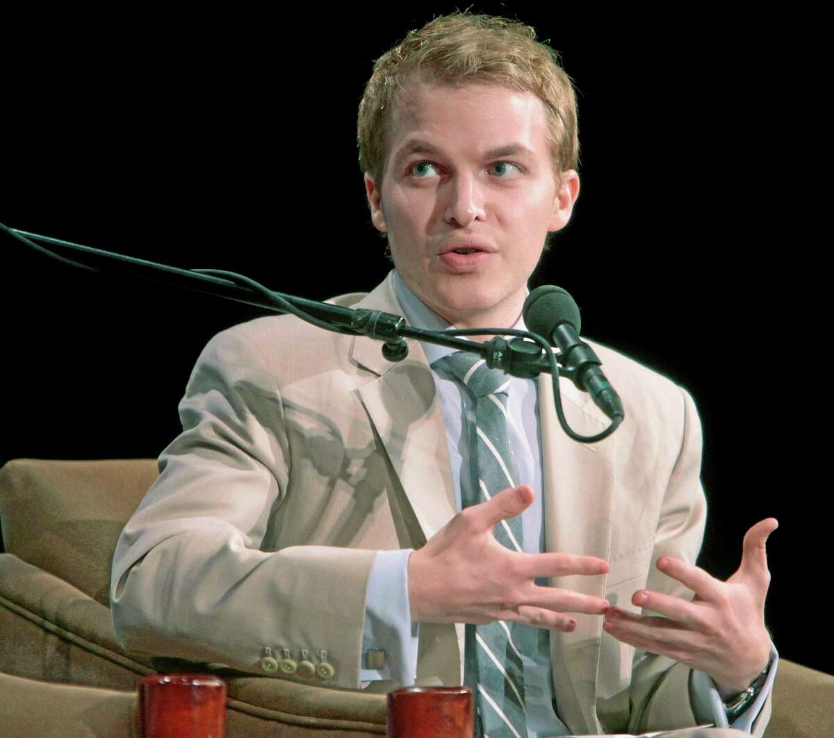 FILE - In this Sept. 22, 2011 file photo released by the United Nations Foundation, Ronan Farrow, Special Adviser to the Secretary of State for Global Youth Issues, speaks during the Social Good Summit in New York. Farrow's mother, actress and activist Mia Farrow says in an interview with Vanity Fair that it’s possible her son with Woody Allen is instead Frank Sinatra’s. Farrow told the magazine that she and Sinatra “never really split up” and when asked if Ronan Farrow might actually be Sinatra’s son, she answered, “Possibly.” (AP Photo/United Nations Foundation, Gary He)