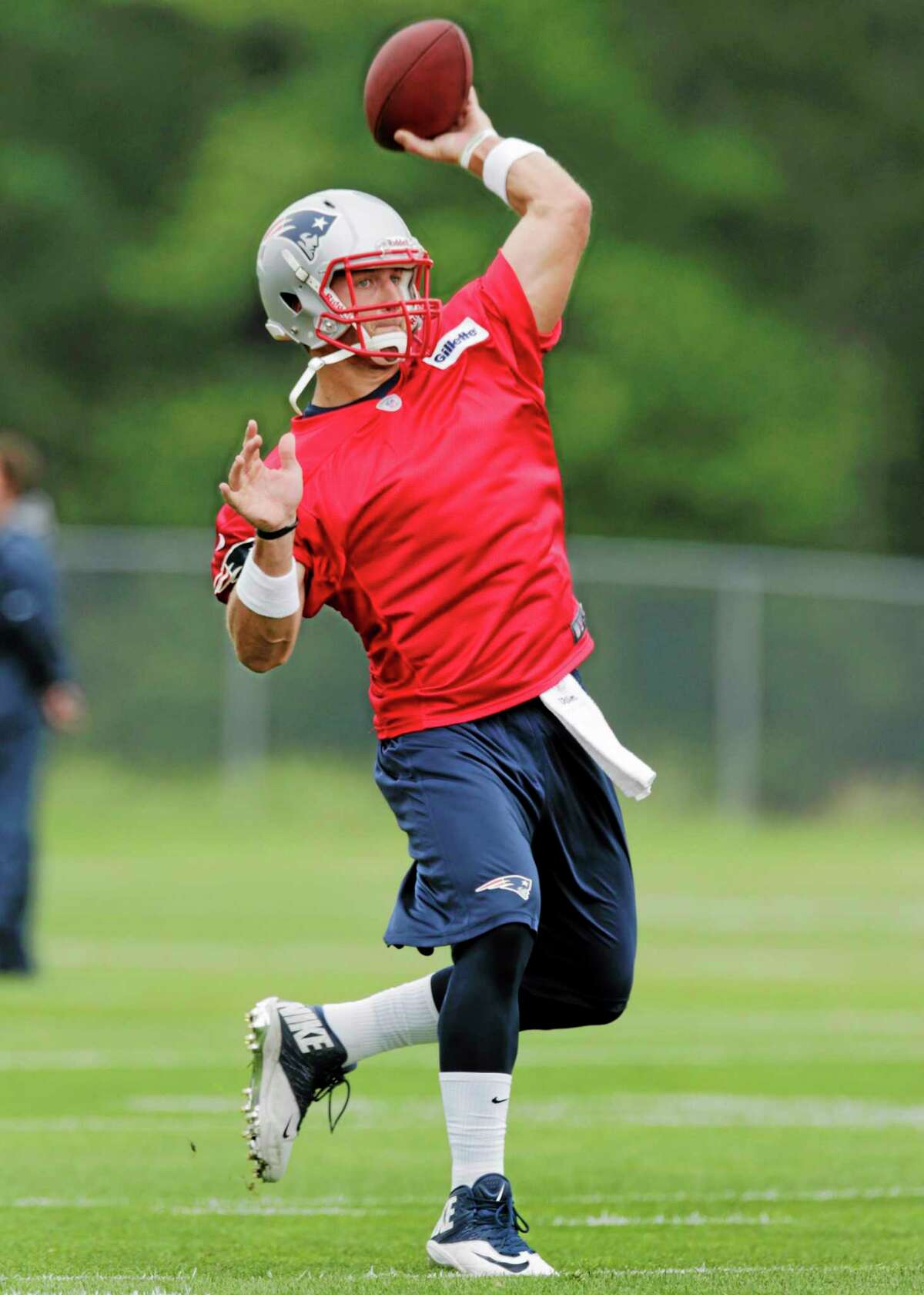 Quarterback Tim Tebow of the New England Patriots at Foxborough, Mass., this year. (AP Photo/Charles Krupa)