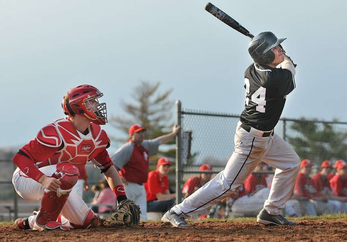 Catherine Avalone/The Middletown Press Xavier shortstop Jay Chaff up at bat against Fairfield Prep Wednesday afternoon. The Xavier Falcons defeated the Fairfield Prep Jesuits 7-1 at home.