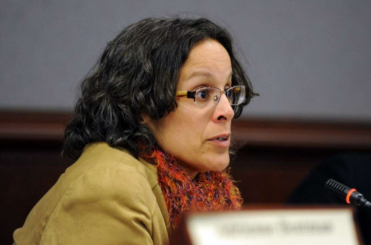 Committee member Kathleen Flaherty, a lawyer who works with the National Alliance for Mental Illness in Connecticut, speaks during the first meeting of the Sandy Hook Advisory Commission Thursday, Jan. 24, 2013 at the Legislative Office Building in Hartford, Conn.