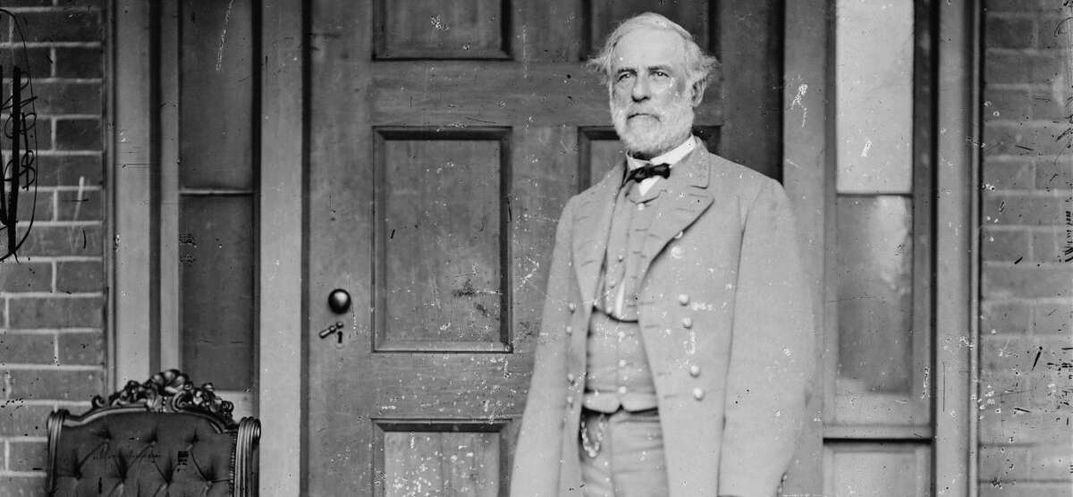 In this image from the U.S. Library of Congress, Confederate Gen. Robert E. Lee stands for a portrait April 16, 1865, in Richmond, Va.
