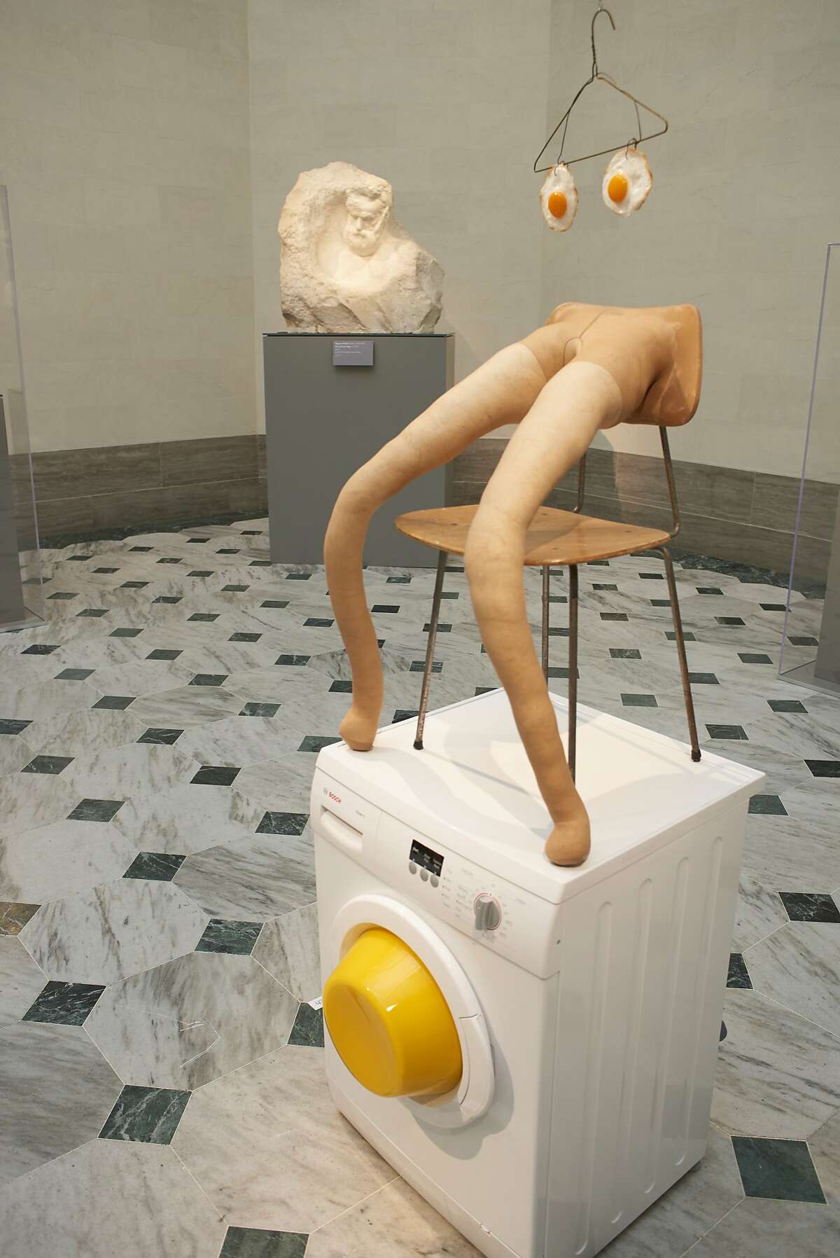 Sarah Lucas's "Washing Machine Fried Egg" (2017) is installed in the Rodin galleries at the Legion of Honor through Sept. 17.