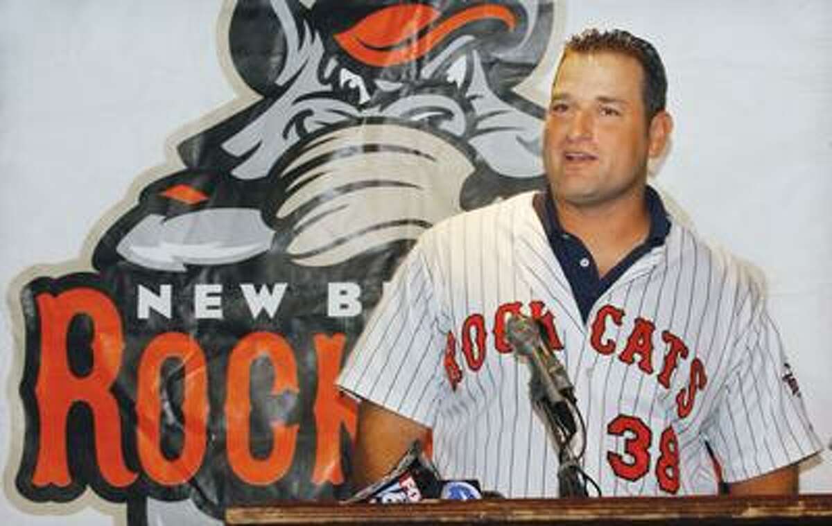 New Rock Cats manager, Jeff Smith, addresses the media at a press conference in Hartford Thursday. (Catherine Avalone / Middletown Press)
