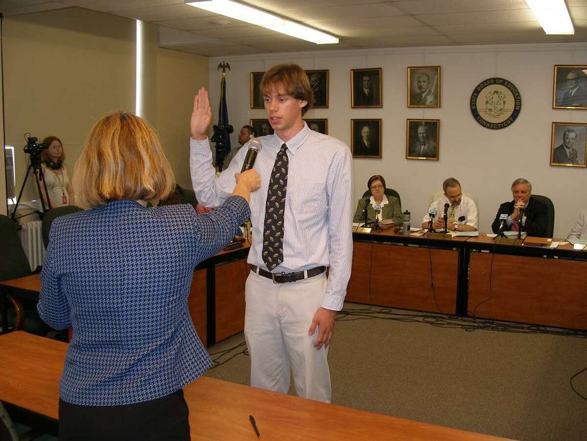 Patrick Campbell takes the oath of office. (Submitted photo)