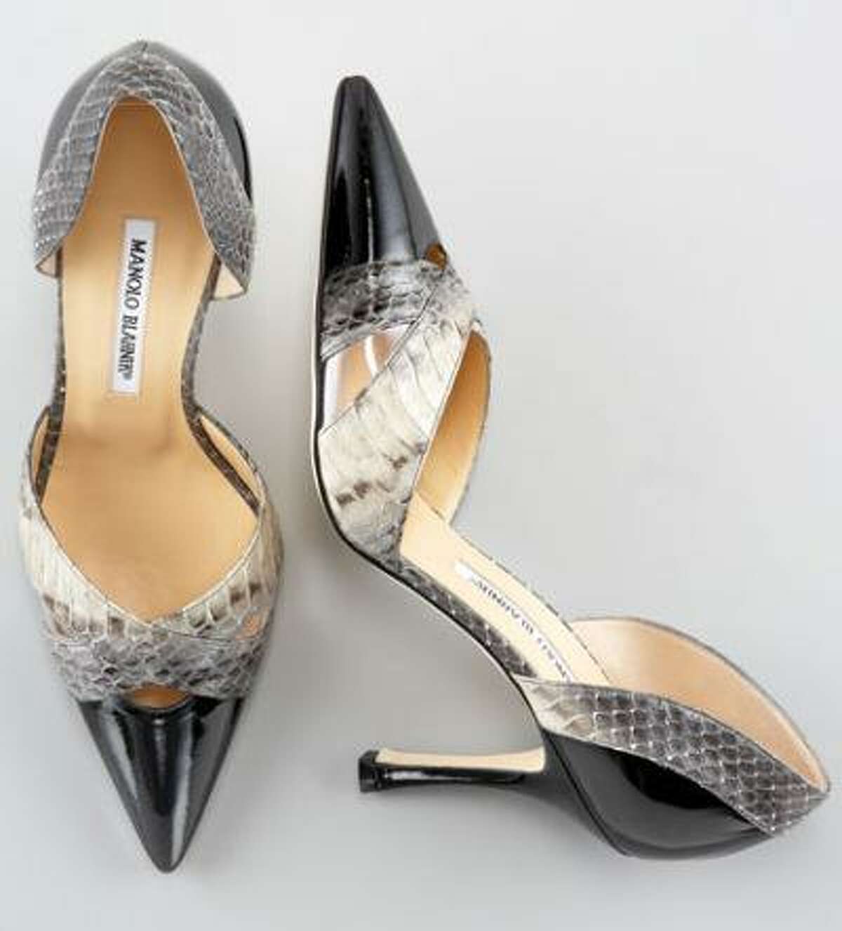 Manolo Blahnik snake-embossed d'Orsay shoes from the Fall 2011 collection. (Journal Register News Service)