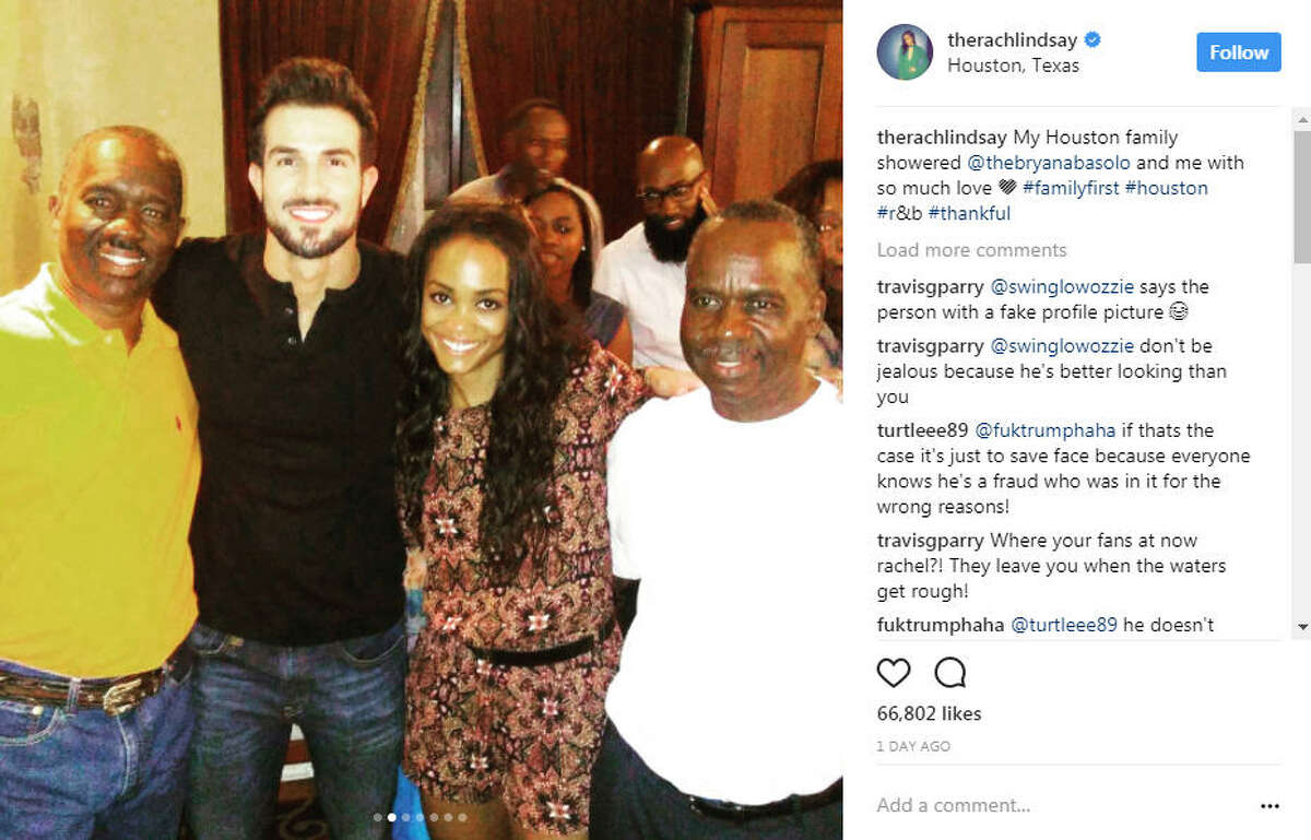 Bachelorette, Rachel Lindsey and fiance, Bryan Abasolo were seen having a good time with some of Lindsay's family members in Houston after celebrating their engagement in Dallas. Photo: Rachel Lindsay Instagram