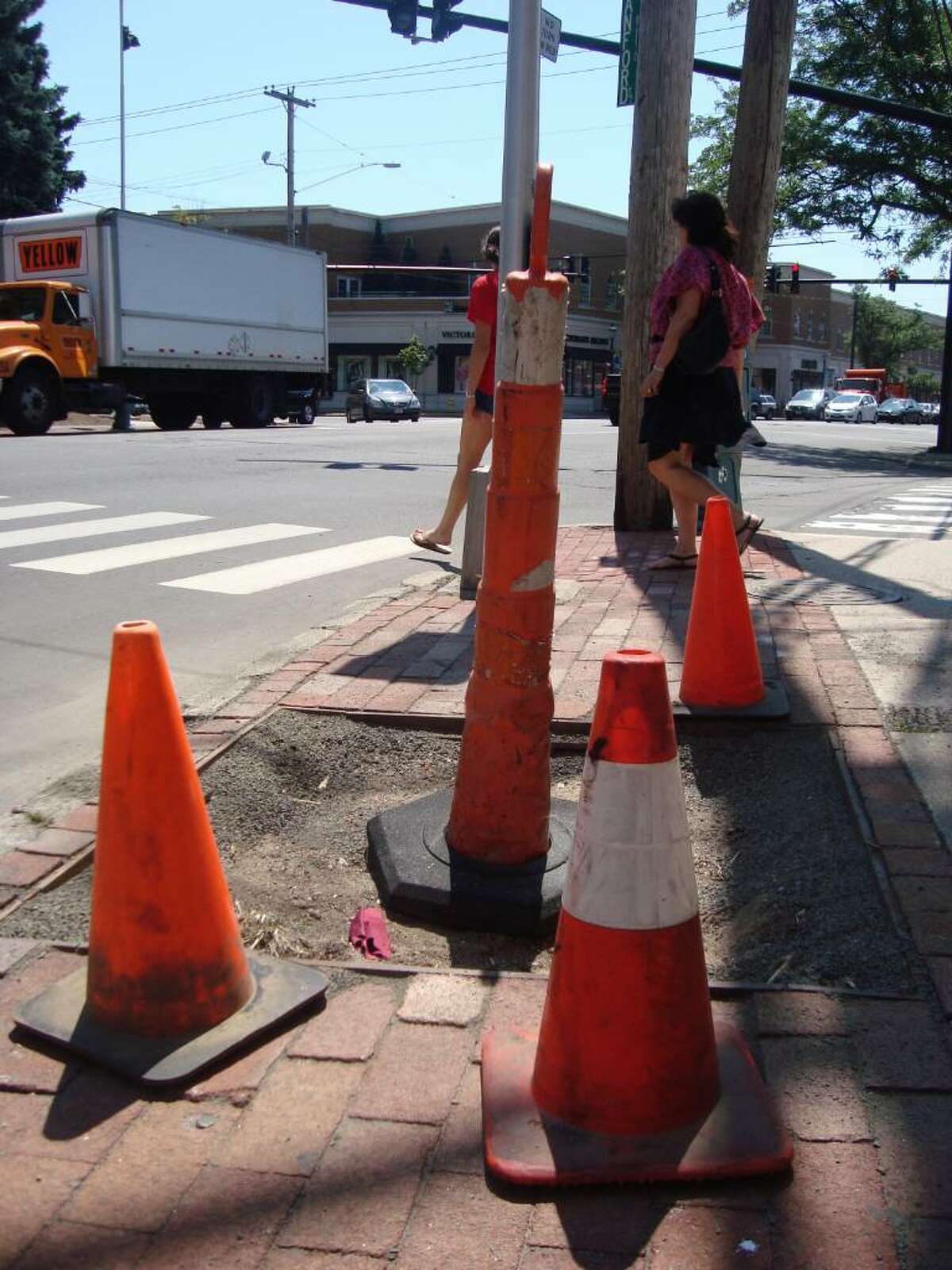 This spot on the corner of Post Road and Sanford Street has been home to three trees in four years. A new tree will not be planted to replace it.