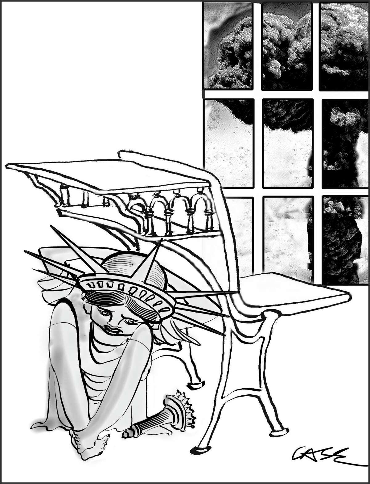 Get Under York Desk, editorial cartoon by New Canaan's M.A. Case.