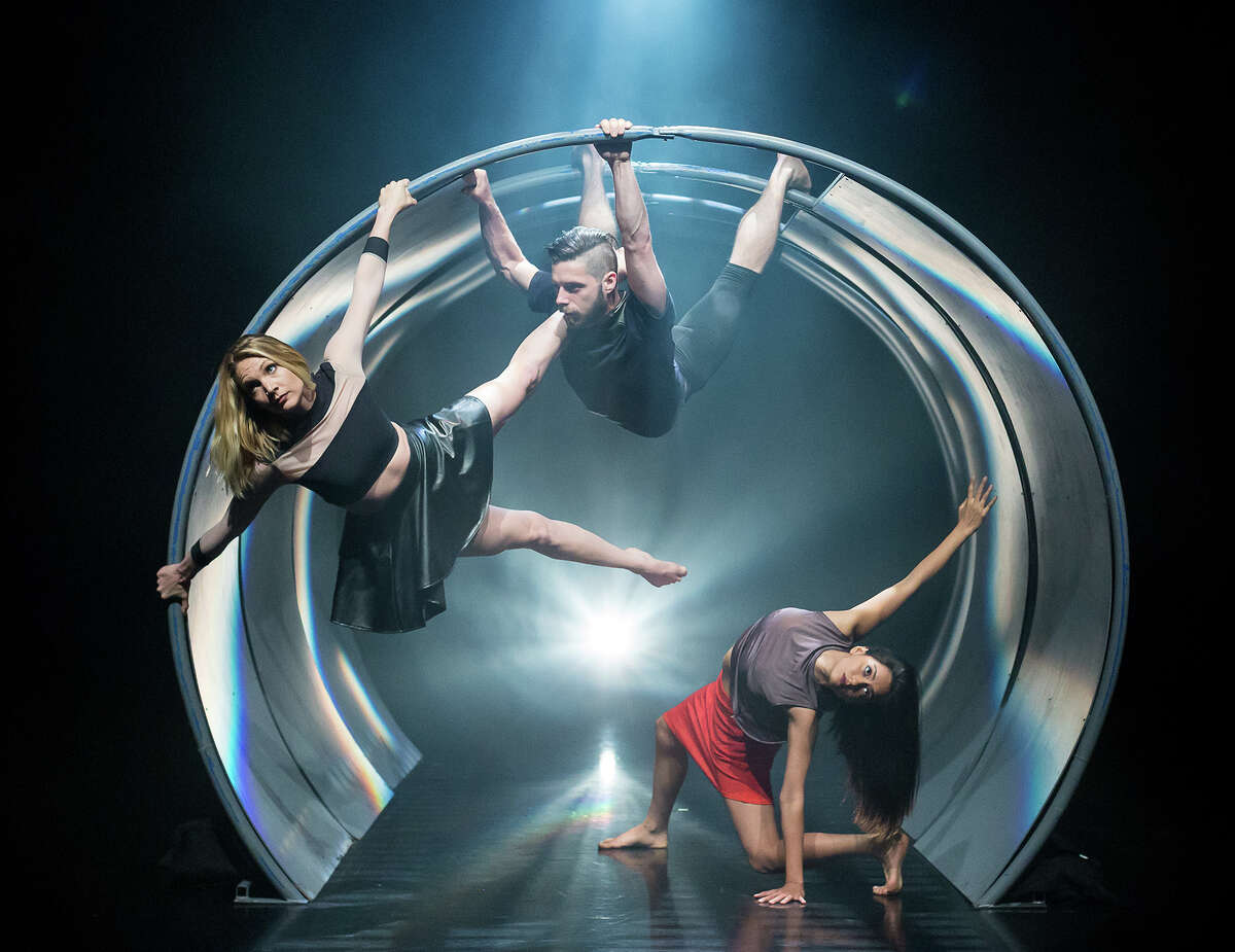 A scene from NobleMotion Dance's "Aorta," whose movement is based upon the dancers' interactions with a set inspired by a tunnel.