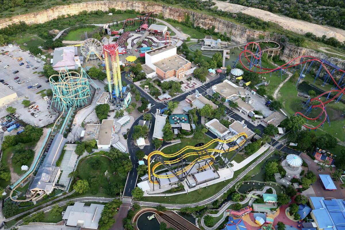 Aerial view of Six Flags Fiesta Texas Friday May 20, 2016.