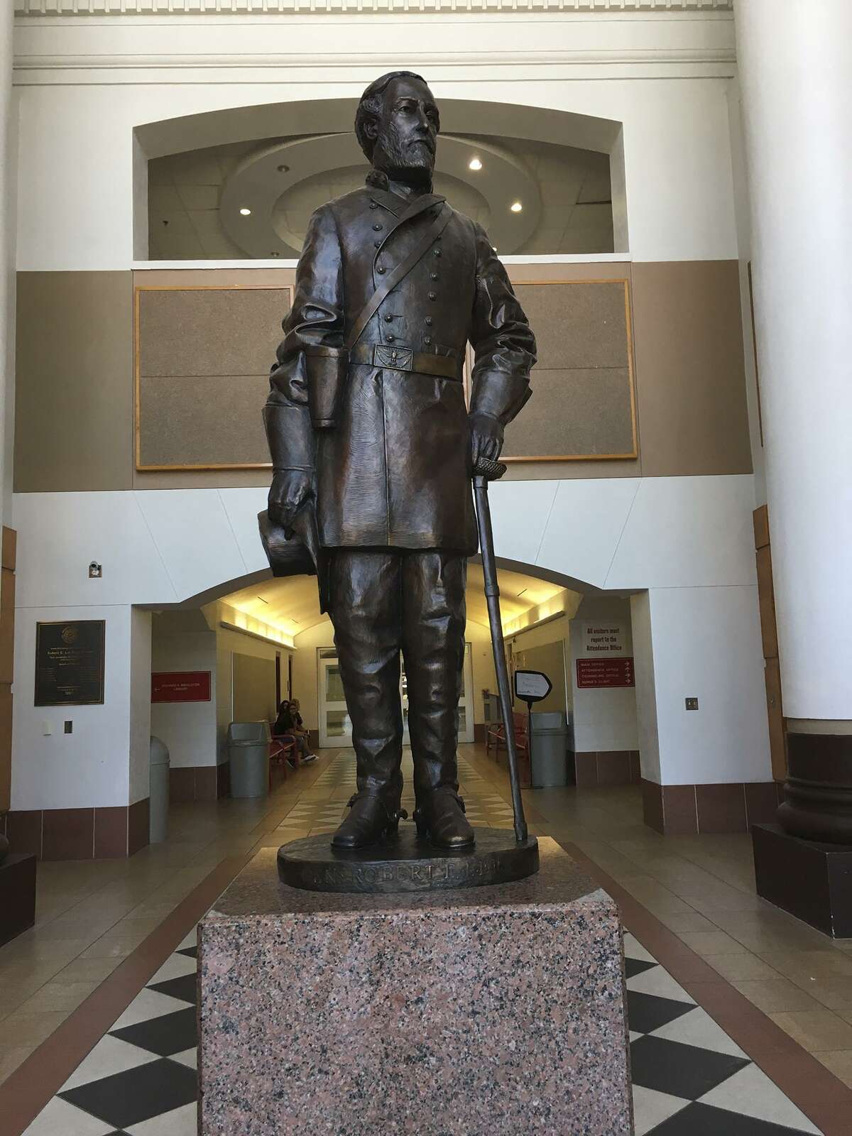 The statue of Confederate Gen. Robert E. Lee in the main entry foyer of Lee High School in San Antonio’s North East Independent School District.