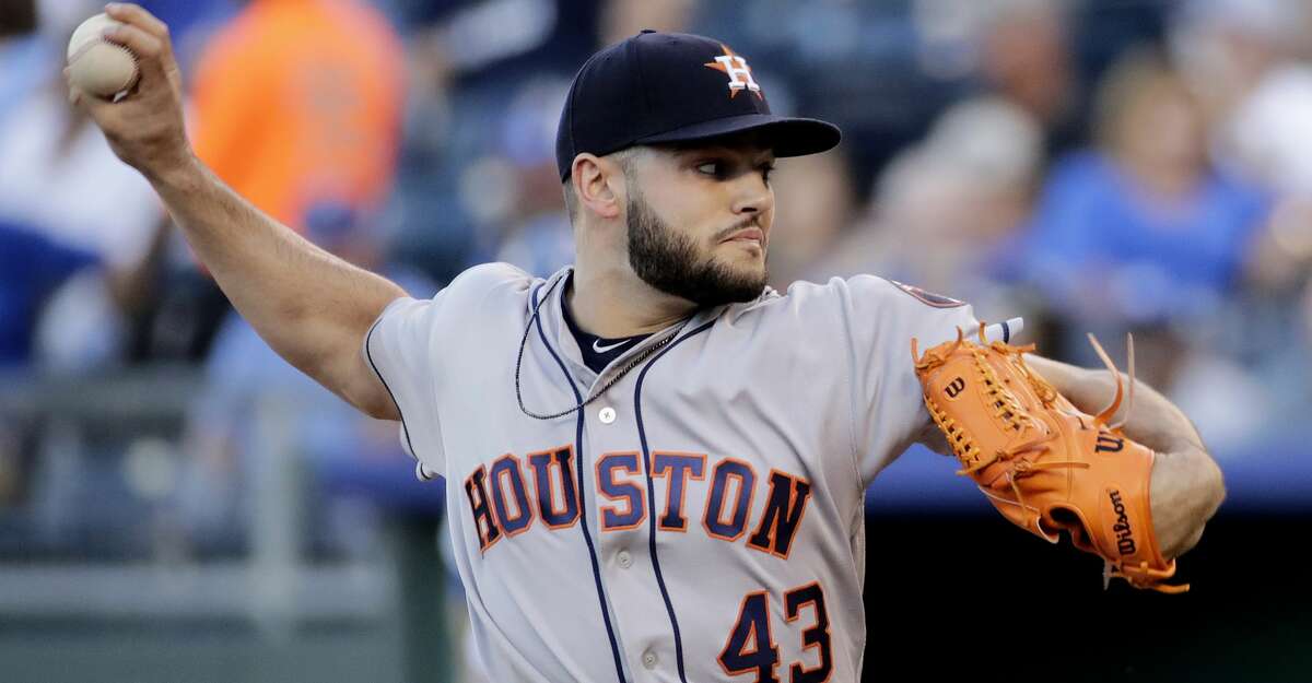 Houston Astros starting pitcher Lance McCullers Jr. throws during the first inning of the team's baseball game against the Kansas City Royals on Thursday, June 8, 2017, in Kansas City, Mo. (AP Photo/Charlie Riedel)