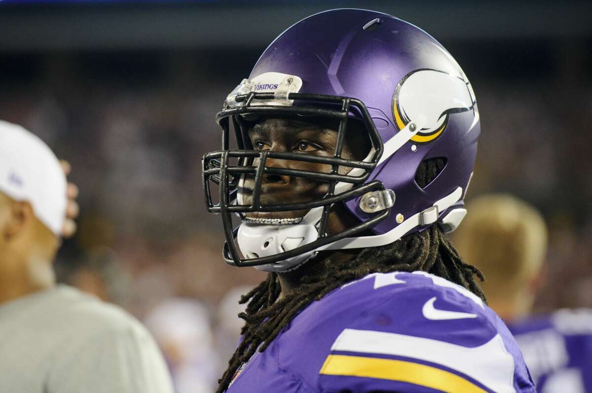 Tyrus Thompson #72 of the Minnesota Vikings looks on during the preseason game against the Tampa Bay Buccaneers on August 15, 2015 at TCF Bank Stadium in Minneapolis, Minnesota. The Vikings defeated the Buccaneers 26-16. (Photo by Hannah Foslien/Getty Images)