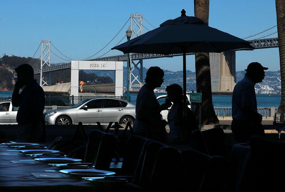 Pier 14 seen from Chaya Brasserie on the west side of the Embarcadero in San Francisco, California, on Monday, September 9, 2013.