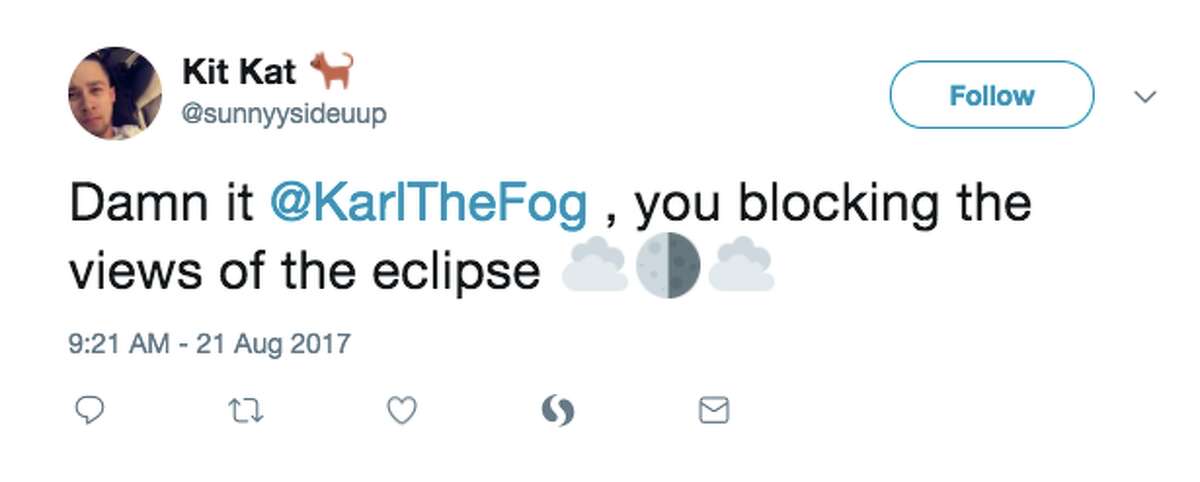 San Francisco is overcast during the partial eclipse and Karl the Fog is to blame. People took to Twitter to complain. 