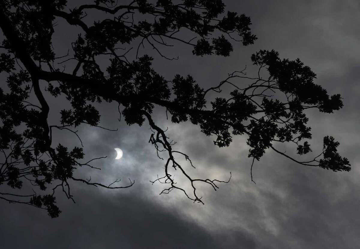 The 2017 partial solar eclipse as seen from Greenwich, Conn. Monday, Aug. 21, 2017. About 70 percent of the sun's surface was covered by the moon at time of peak coverage, which occured at 2:45 p.m. in Greenwich. Crowds with special solar glasses and homemade pinhole solar viewers gathered at the Bowman Observatory and Greenwich Point Park to see the rare marvel.