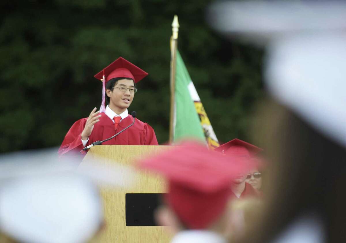 Class valedictorian William Yin speaks at the Greenwich High School 2017 commencement ceremony at Greenwich High School in Greenwich, Conn. Tuesday, June 20, 2017.