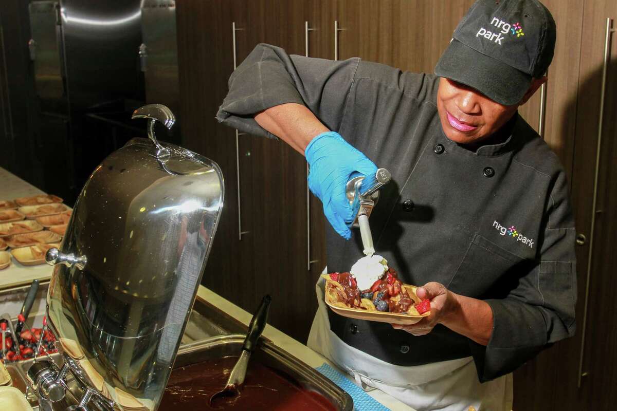 PHOTOS: New concession items available during Texans games at NRG Stadium Joann Grover puts the finishing touches on a Dessert Nacho, one of the new food options from the Houston Texans and Aramark for fans at NRG Stadium this football season. (For the Chronicle/Gary Fountain, August 22, 2017) Browse through the photos above for a look at some of the new concession items available during Texans games at NRG Stadium.