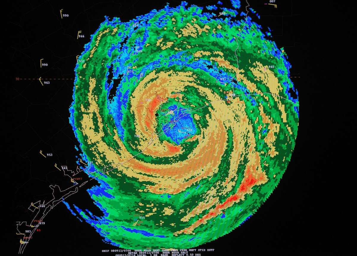 Hurricane Ike, the last hurricane to hit the Texas coast, came ashore at Galveston, on Sept. 13, 2008.