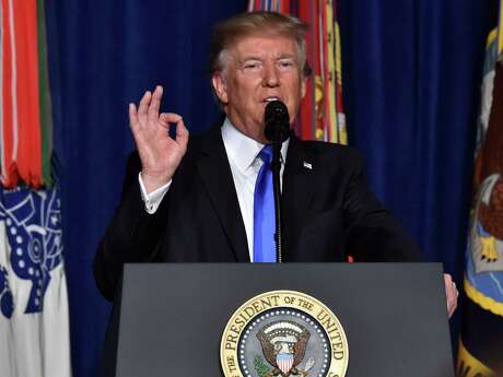 US President Donald Trump speaks during his address to the nation from Joint Base Myer-Henderson Hall in Arlington, Virginia, on August 21, 2017. Trump said a rapid Afghan exit would leave 'vacuum' for terrorists. / AFP PHOTO / Nicholas KammNICHOLAS KAMM/AFP/Getty Images