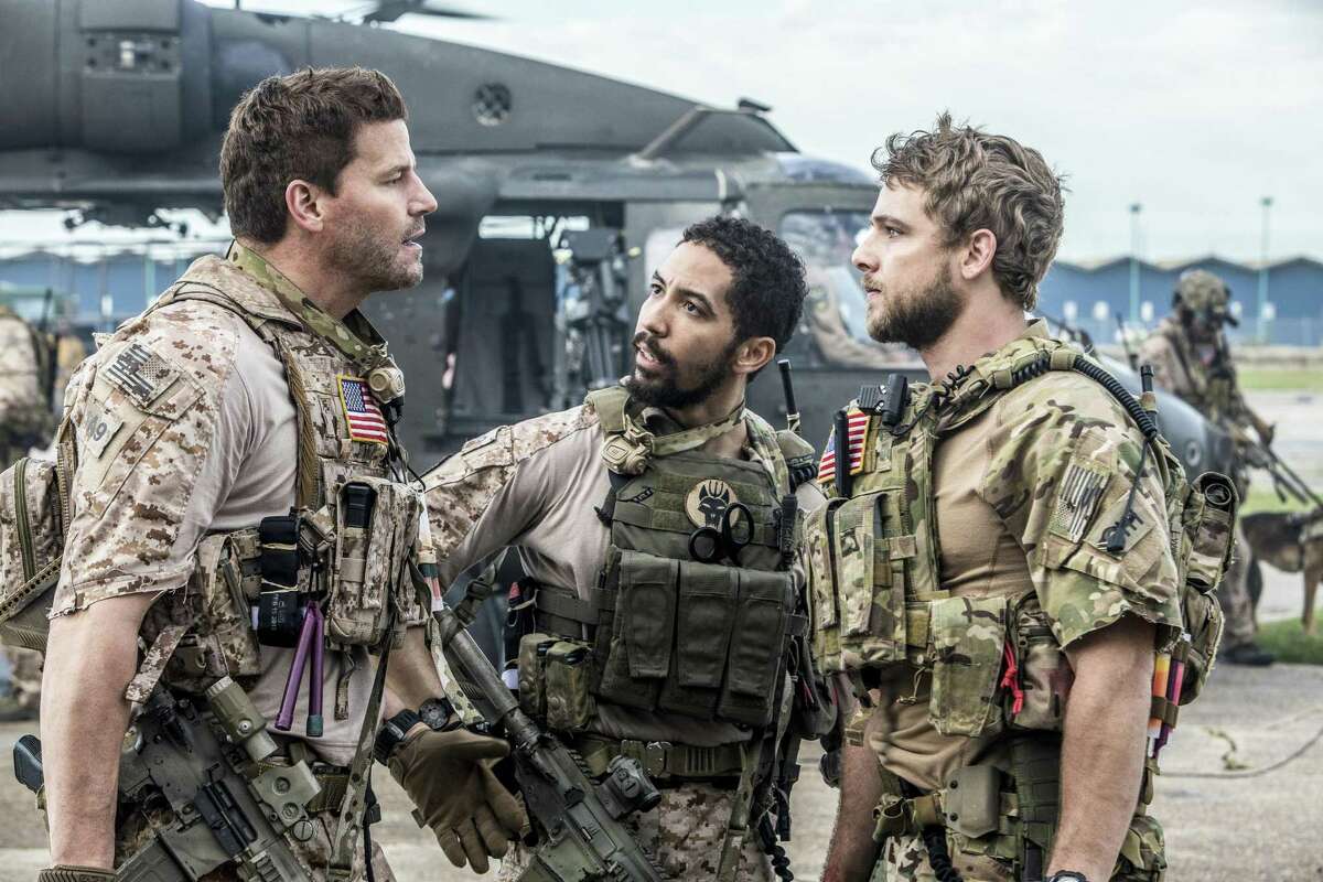 In CBS' new military drama, 'SEAL Team,' David Boreanaz, left, stars as Jason Hayes, the leader of the most elite unit of Navy SEALs as they train, plan and execute intensely perilous, high stakes missions. His team includes Ray (Neil Brown Jr., center), and Clay Spenser (Max Thieriot, right).