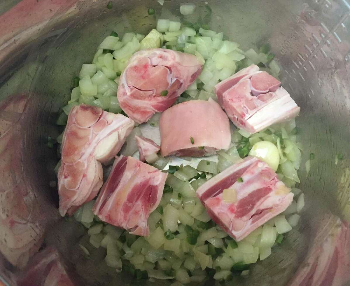 Pigs feet browning for Instant Pot Menudo.