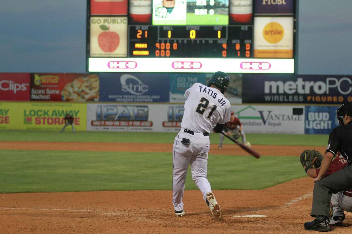 Shortstop Fernando Tatis Jr. bats during his debut with the Double-A San Antonio Missions on Aug. 22, 2017, at Wolff Stadium