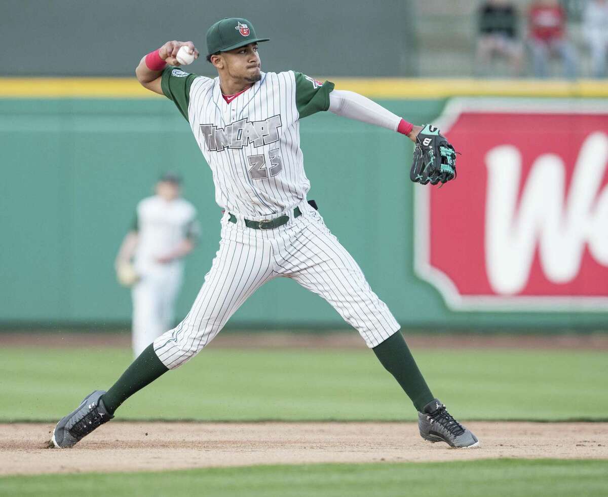 Shortstop Fernando Tatis Jr., throwing to first base with the Class A Fort Wayne (Ind.) TinCaps in 2017, is one of the San Deigo Padres’ top prospects.