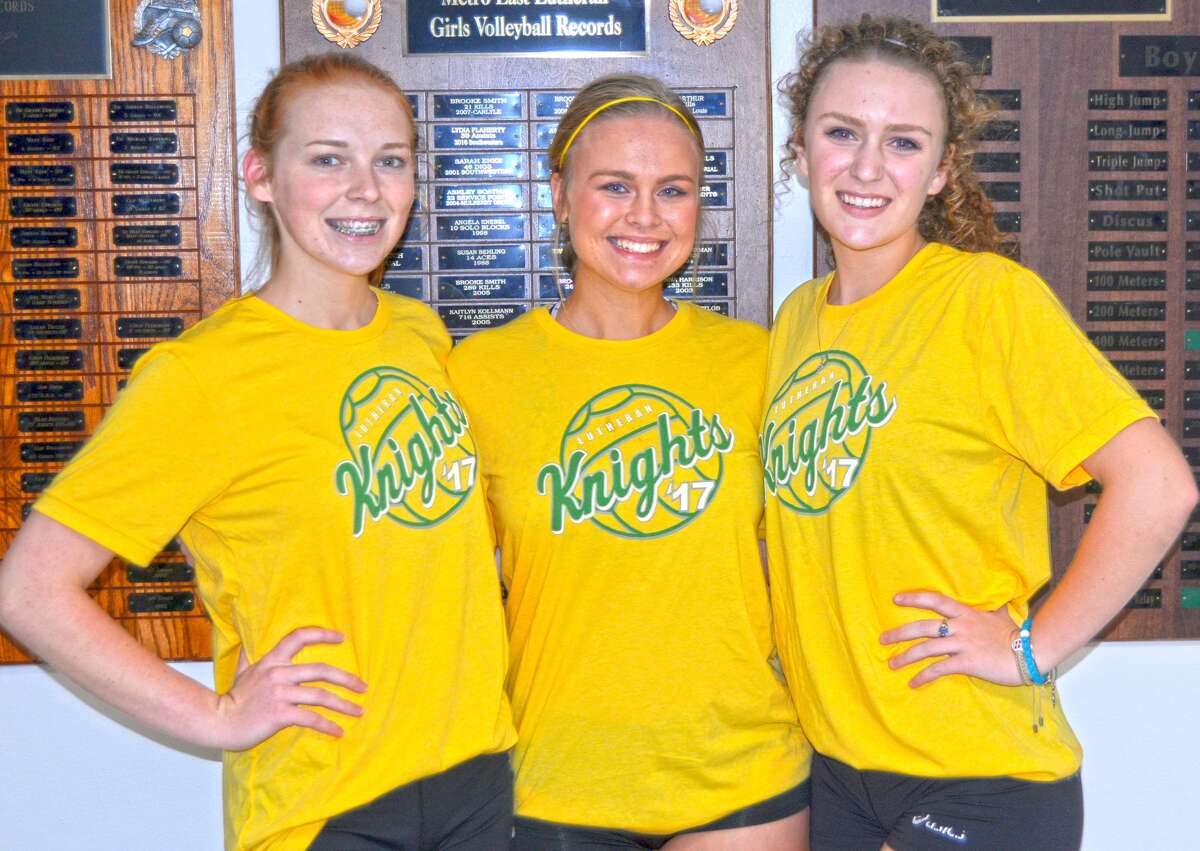Senior members of the Metro-East Lutheran girls' volleyball team are Brenna Hopper, left, Emily Schwarz, center, and Maddie Stewart.